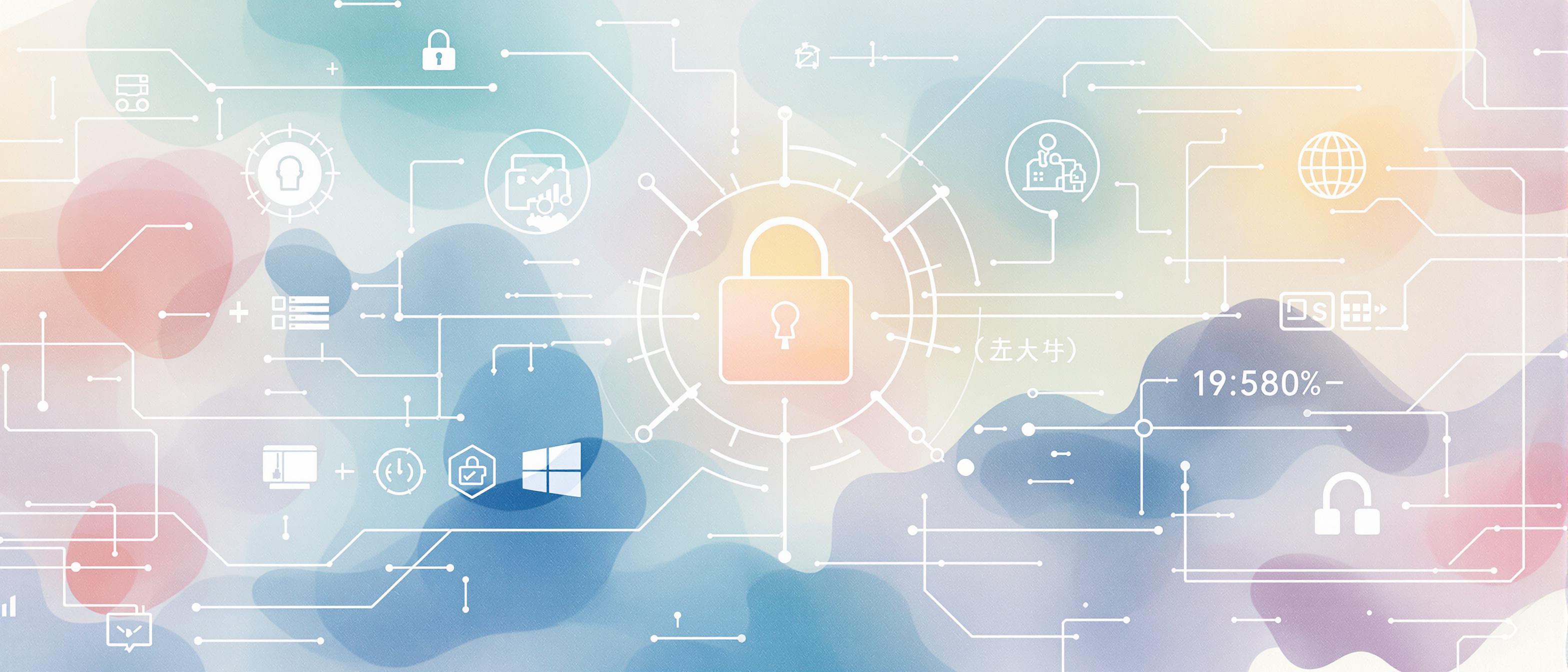 A watercolor rendering of a secure digital user interface, with soft colors, fluid Japanese design motifs, and icons representing personal data protection and user privacy settings, conveying both technological sophistication and a sense of safety.